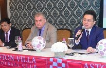 Aston Villa Football Club to open Academy in India Tom Nomuk Jamie Banfill Tony Xia