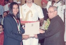 President Pranab Mukherjee confers prestigious Rajiv Gandhi Khel Ratna award to Sindhu, Sakshi, Jitu and Dipa PV Sindhu Rajiv Gandhi Khel Ratna
