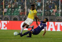 Kochi gets ready to host Indian Super League 2016 finale Kervens Belfort of Kerala Blasters FC and Mehrajuddin Wadoo of Chennaiyin tackle for ball possession