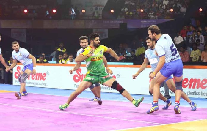 Patna Pirates Record breaker Pardeep Narwal showcases his raiding skills against Tamil Thalaivas Patna Pirates Record breaker Pardeep Narwal showcases his raiding skills against Tamil Thalaivas
