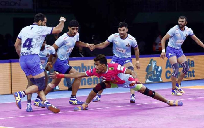 Jaipur Pink Panthers Nilesh Salunke raids against Tamil Thalaivas Jaipur Pink Panthers Nilesh Salunke raids against Tamil Thalaivas