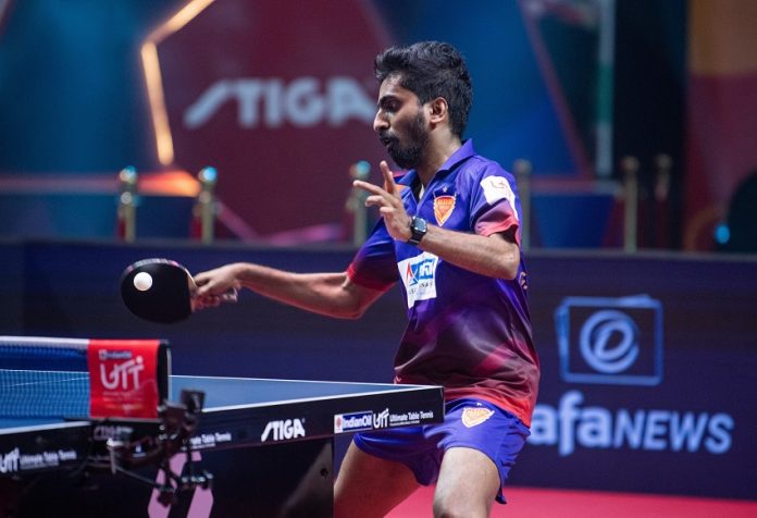 Sathiyan Gnanasekaran of Dabang Delhi TTC in action Sathiyan Gnanasekaran of Dabang Delhi TTC in action