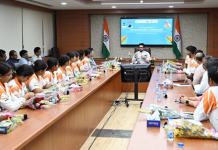 Sports Minister Anurag Singh Thakur felicitates medal winning Compound and Recurve archers Anurag Thakur with archers